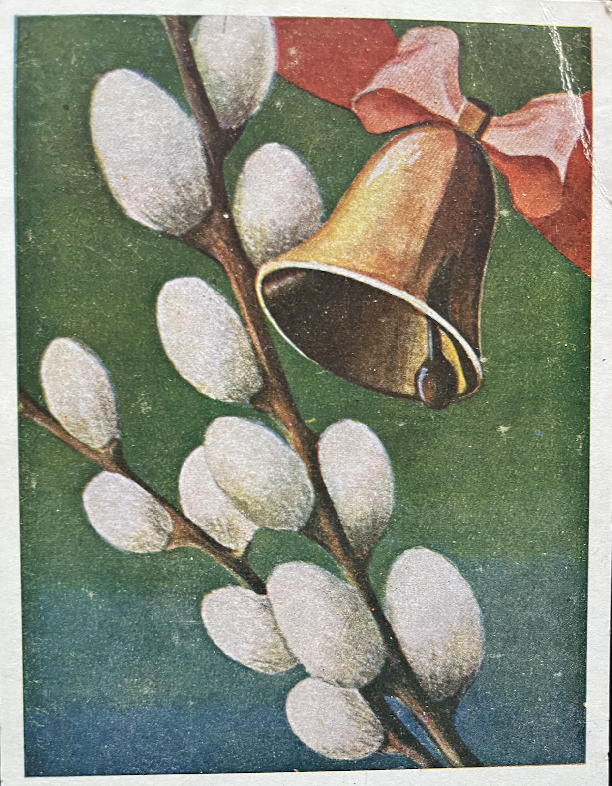 stara pocztówka, bazie i dzwonek